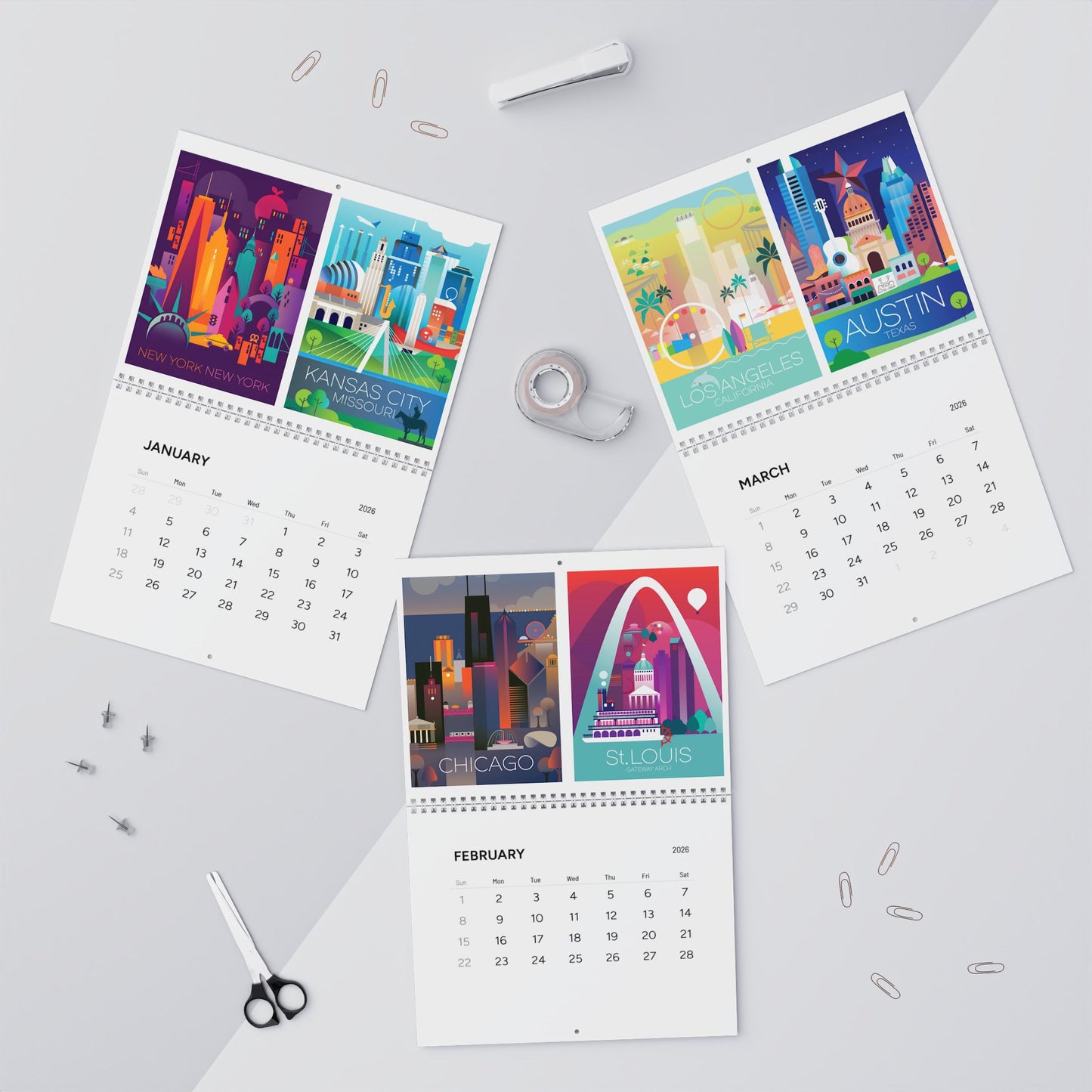 2026 USA City Prints Wall Calendar