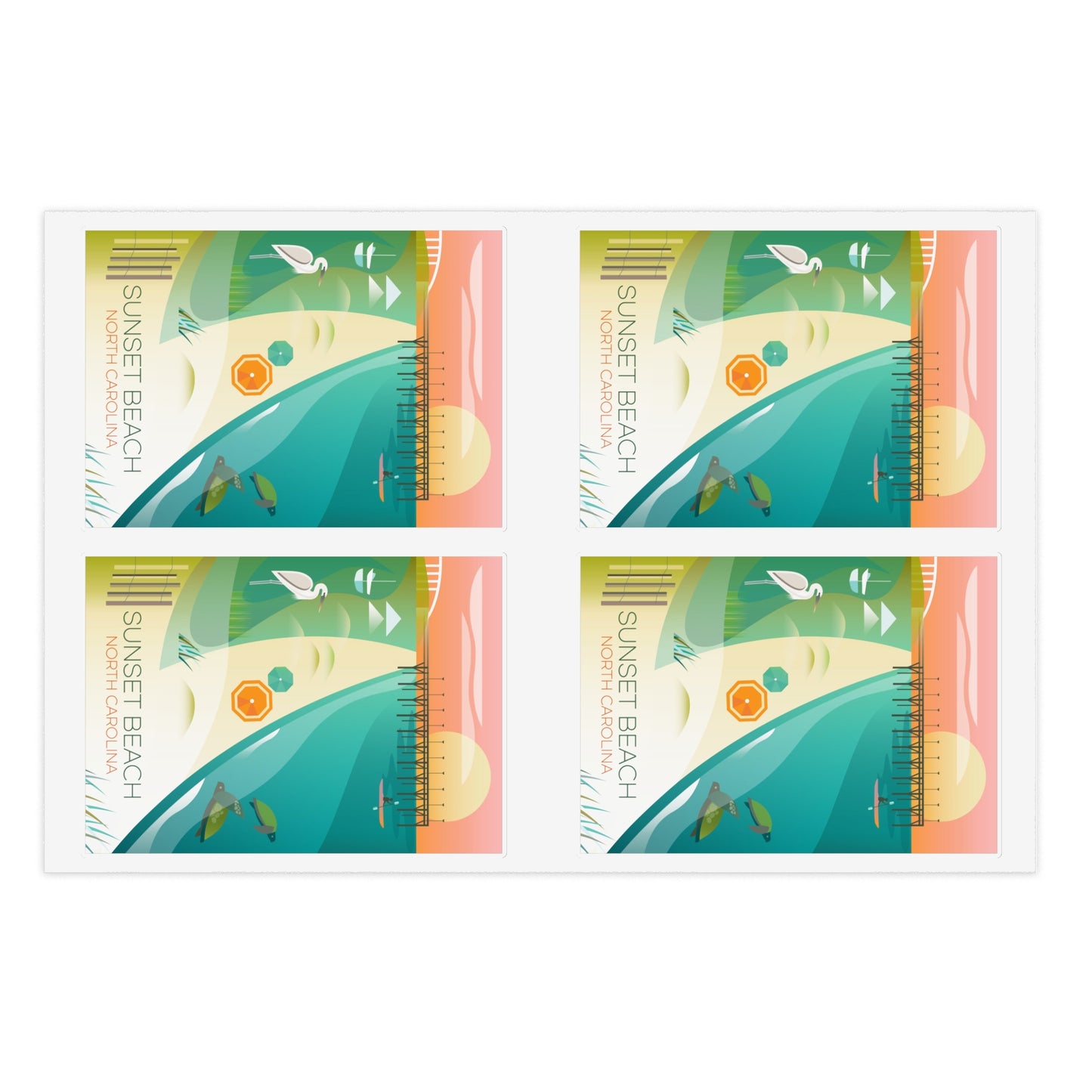 Feuille d’autocollants Sunset Beach, Caroline du Nord