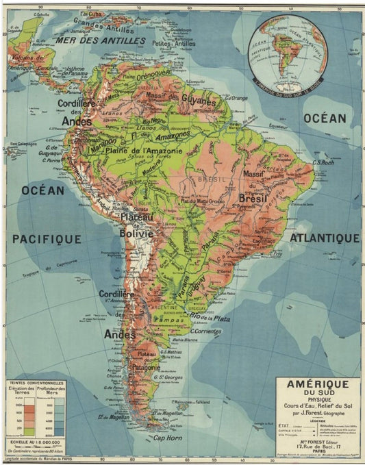 FRENCH SCHOOL MAP - AMERIQUE DU SUD PHYSIQUE