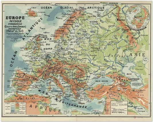 FRENCH SCHOOL MAP - EUROPE PHYSIQUE