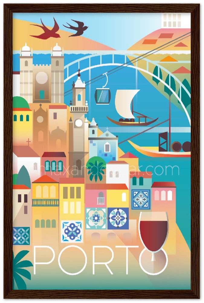Porto Premium-Poster aus mattem Papier mit Holzrahmen