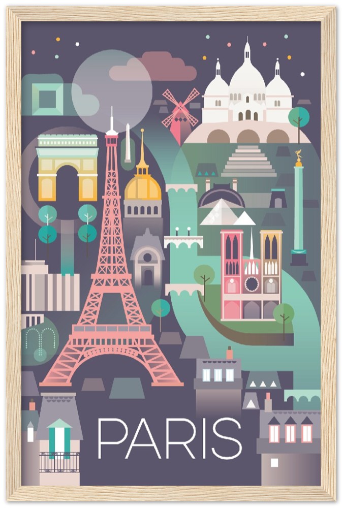 Paris Premium-Poster aus mattem Papier mit Holzrahmen