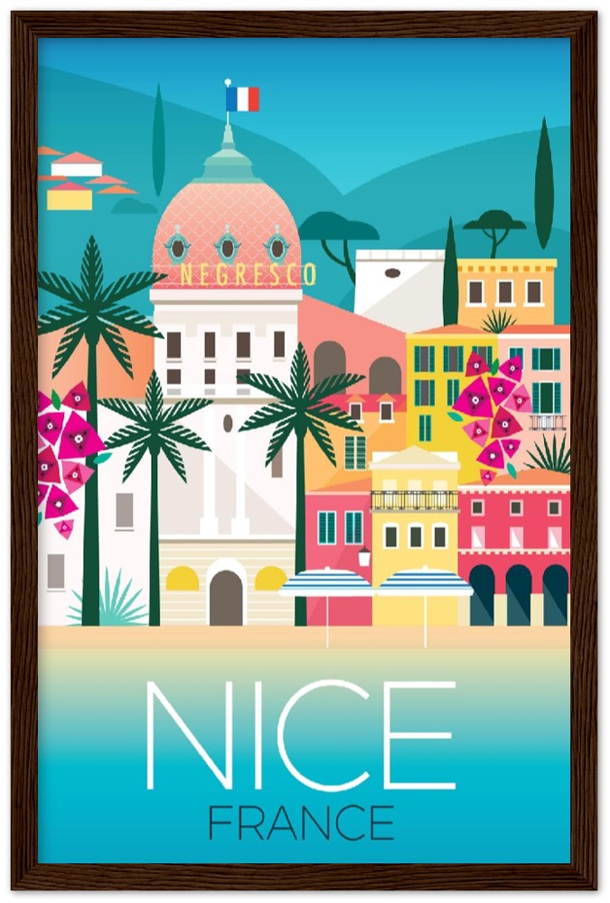 Nice, France Affiche encadrée en bois en papier mat premium