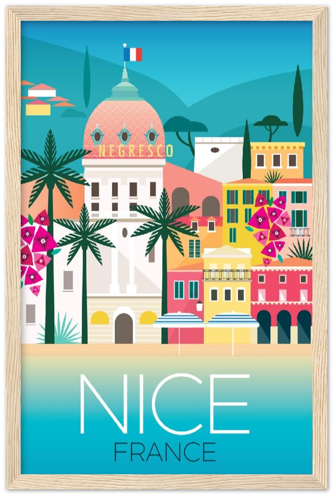 Nice, France Affiche encadrée en bois en papier mat premium