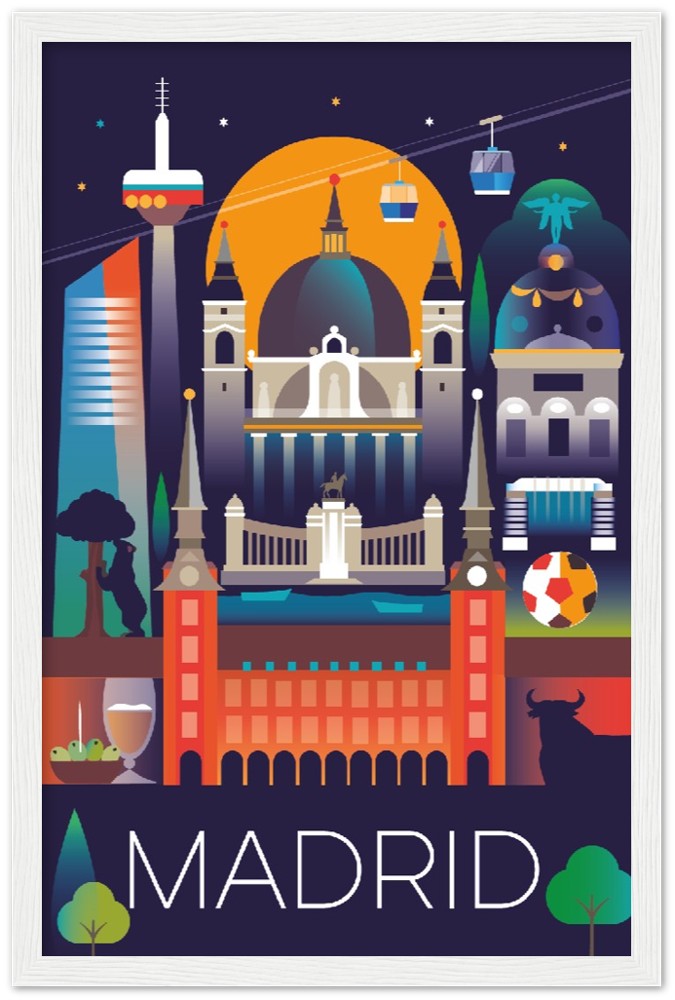Affiche encadrée en bois en papier mat de qualité supérieure Madrid