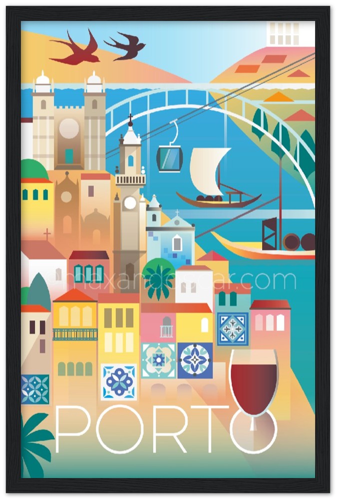 Porto Premium-Poster aus mattem Papier mit Holzrahmen
