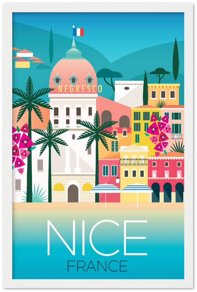 Nice, France Affiche encadrée en bois en papier mat premium