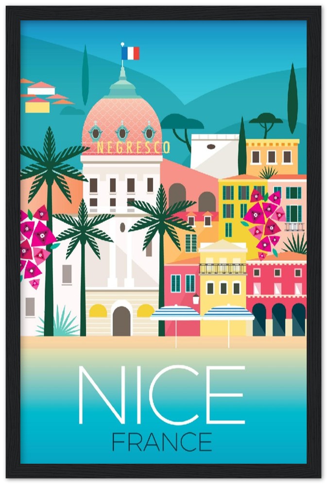 Nice, France Affiche encadrée en bois en papier mat premium