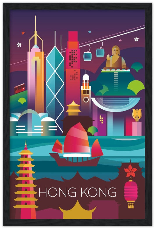 Hong Kong Premium-Poster aus mattem Papier mit Holzrahmen