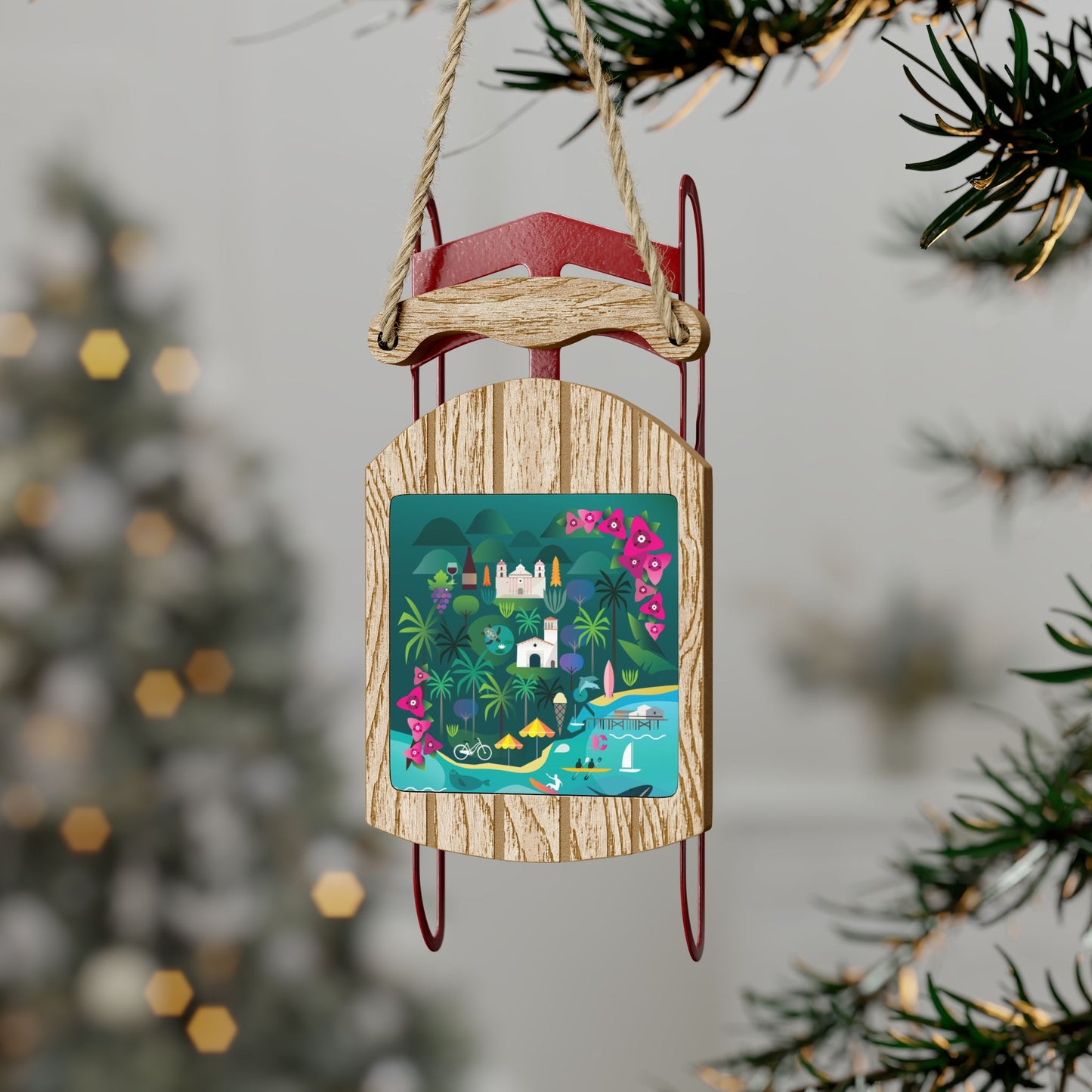 Santa Barbara Sled Ornament