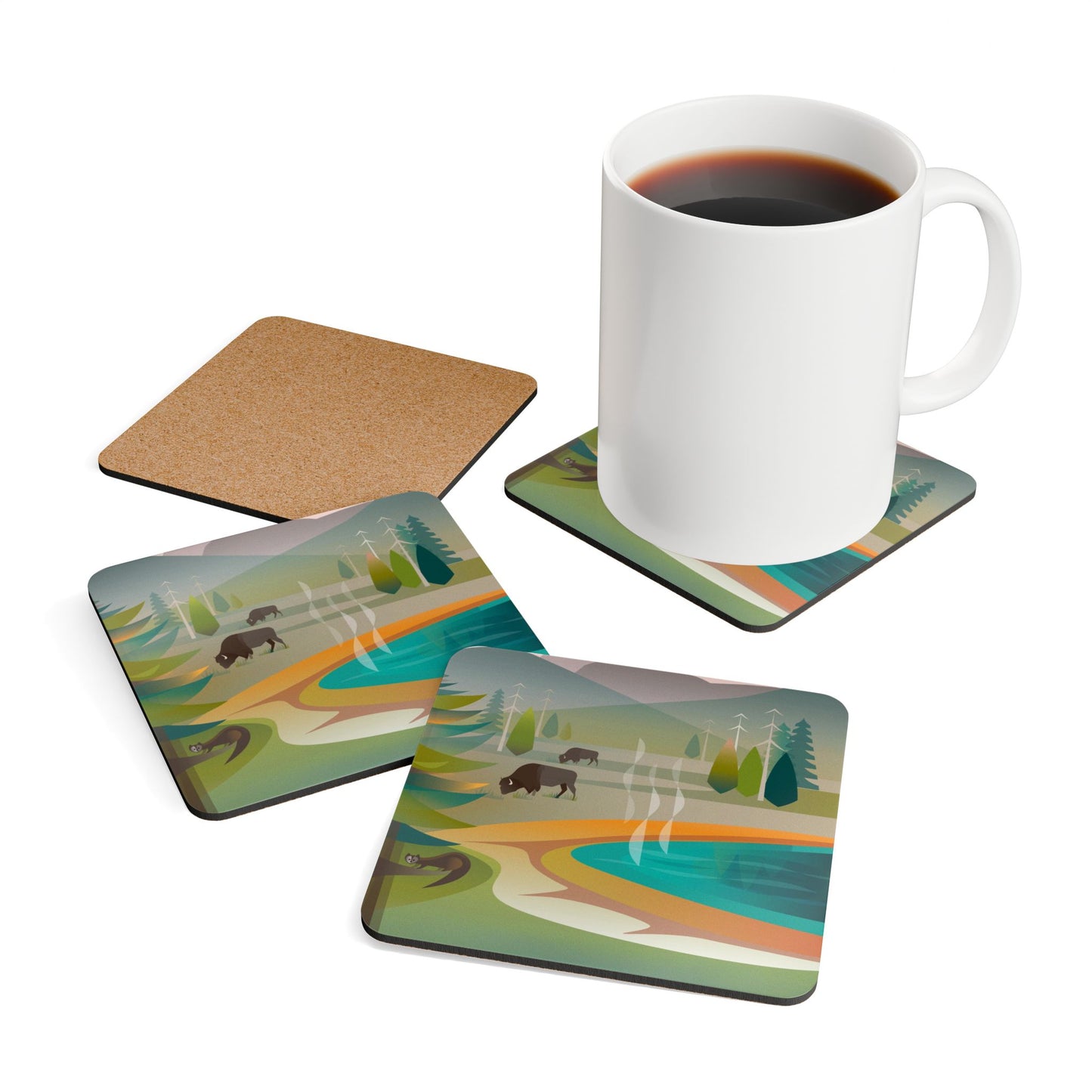 Yellowstone National Park, Grand Prismatic Corkwood Coaster Set