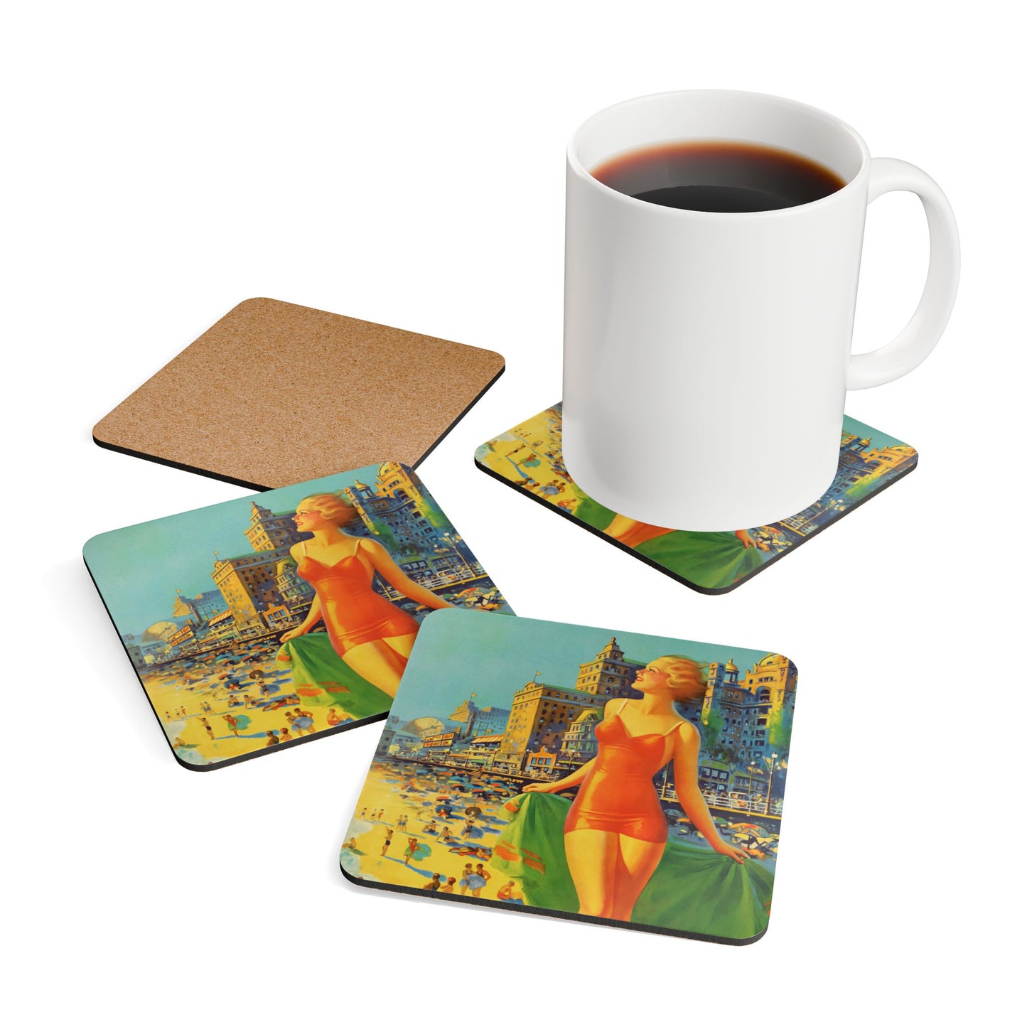 Atlantic City Vintage Corkwood Coaster Set