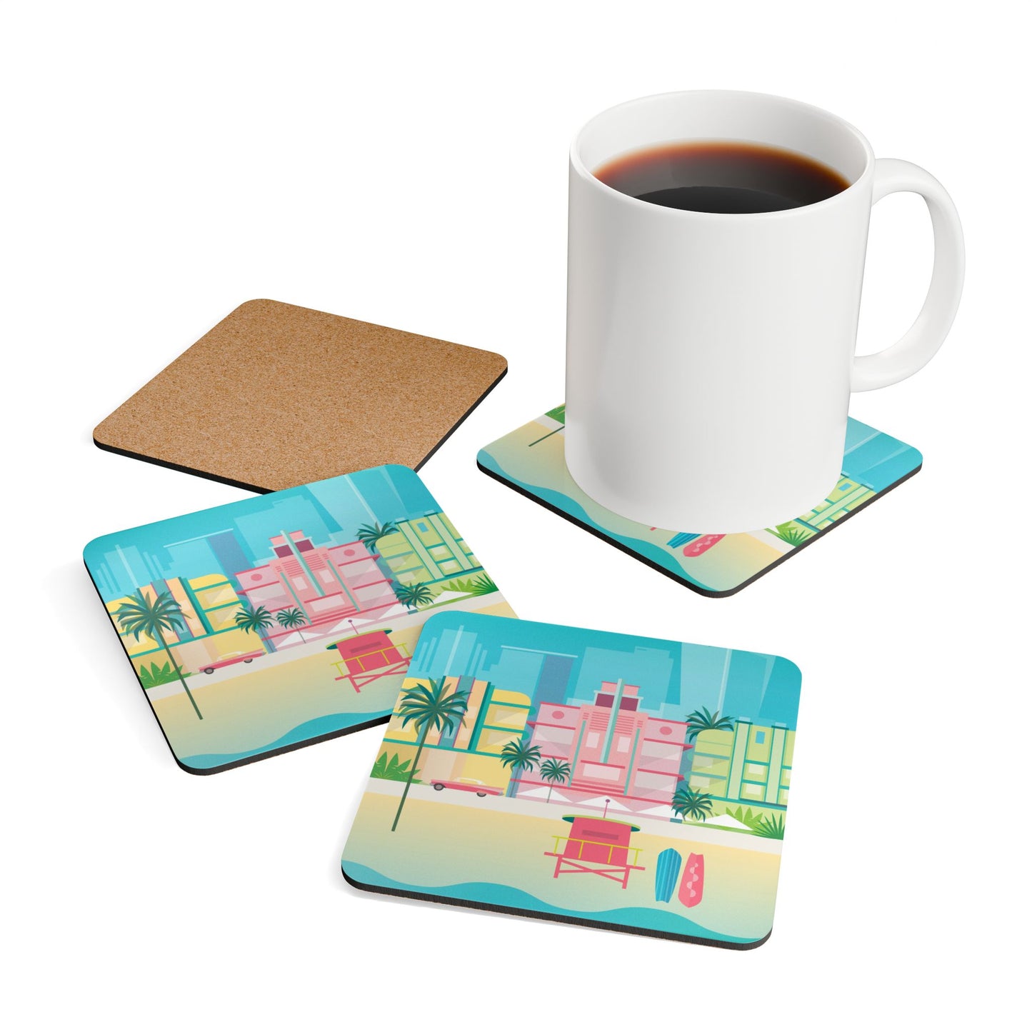 Miami Beach Corkwood Coaster Set