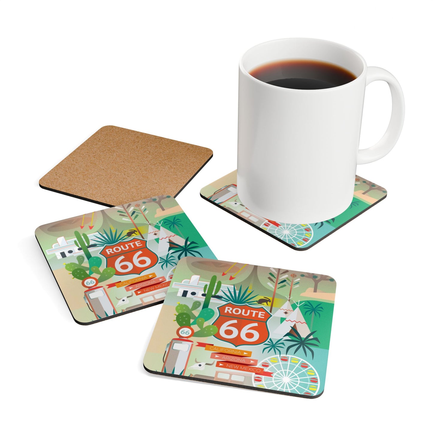 Route 66 Corkwood Coaster Set