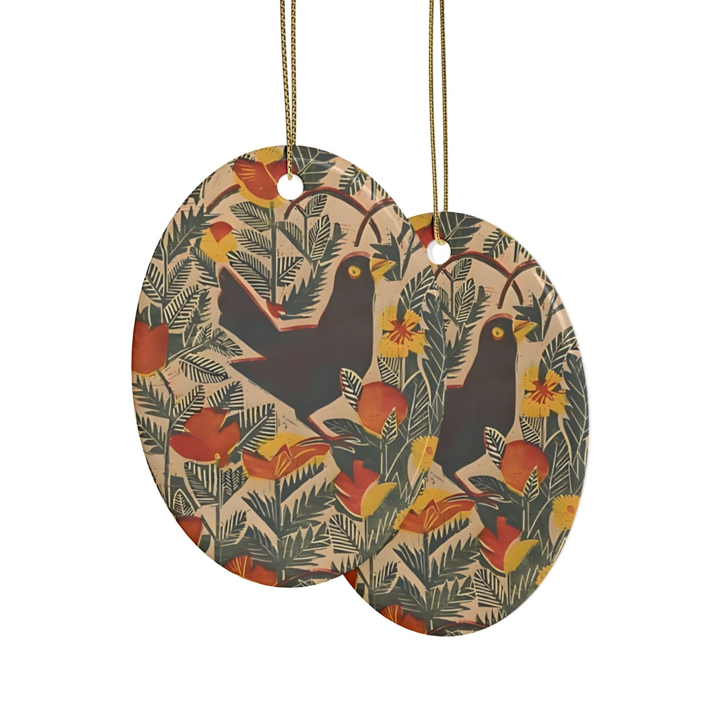 Bird in Orange Ceramic Ornament