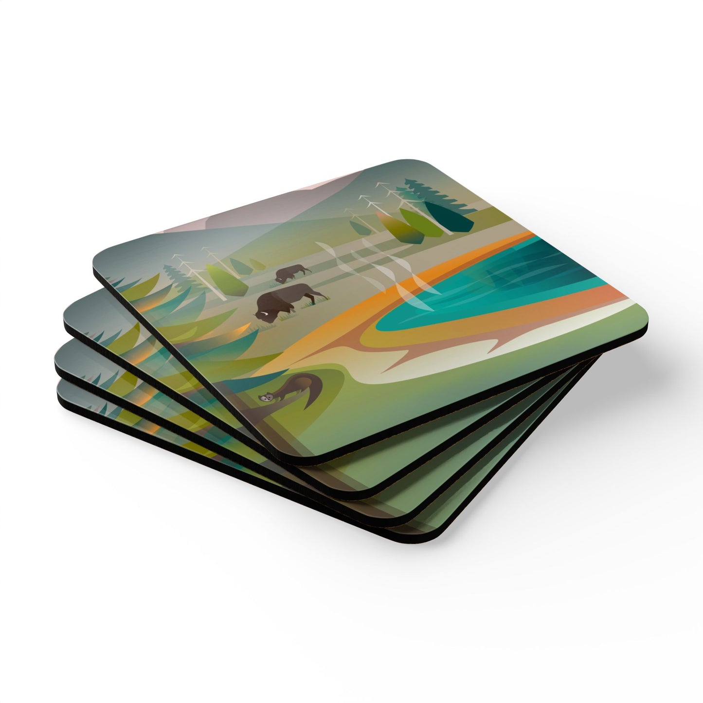 Yellowstone National Park, Grand Prismatic Corkwood Coaster Set