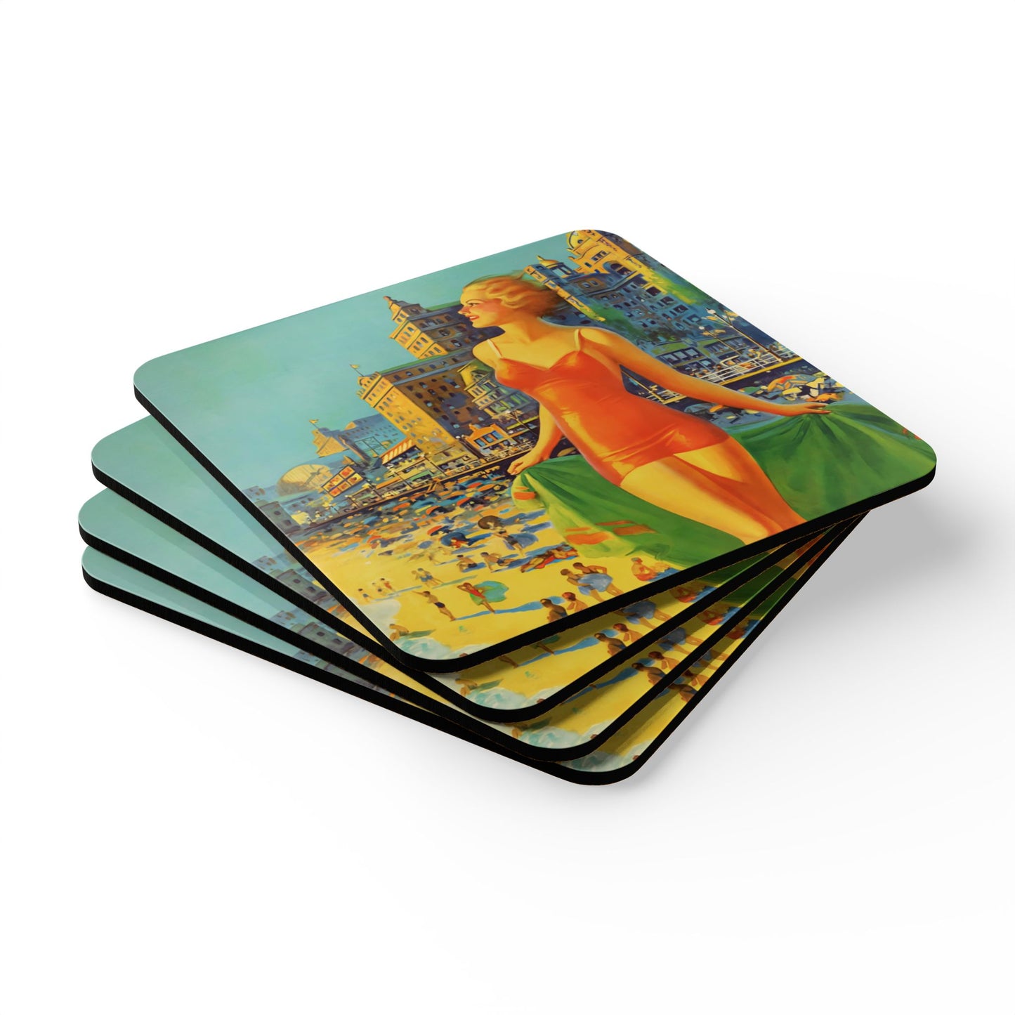 Atlantic City Vintage Corkwood Coaster Set