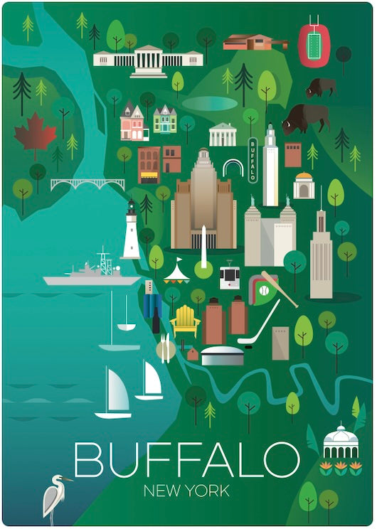 LTP - Buffalo, New York Map Postcard