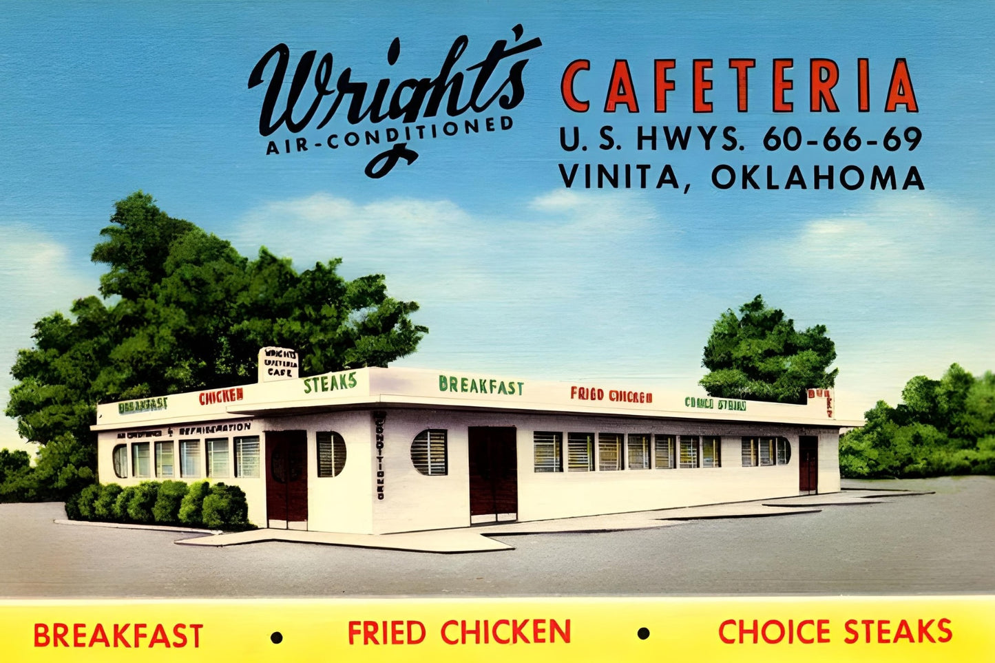 Wright's Cafeteria, Vinita, Oklahoma Postal Card