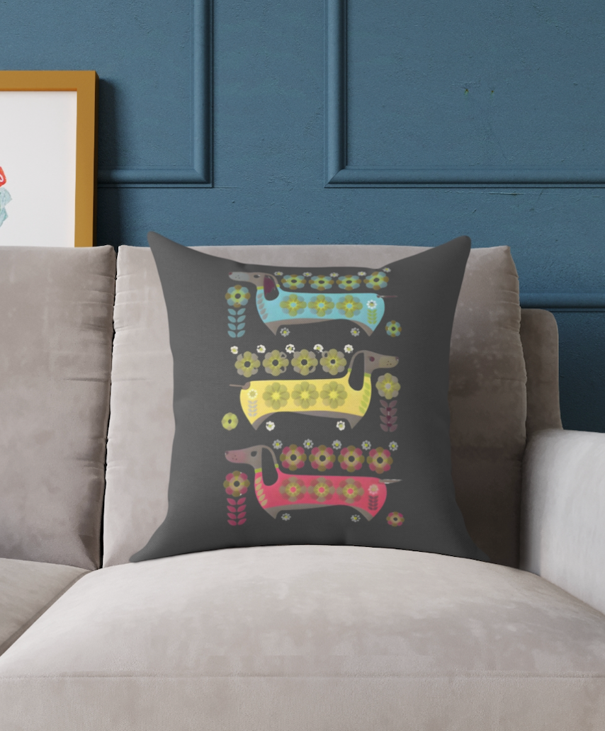 Dachshunds for Days Cushion, Charcoal