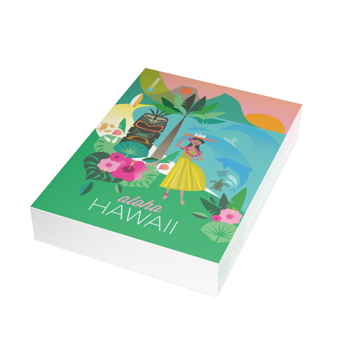 Cartes de notes mates pliées Hawaï + enveloppes (10 pièces)