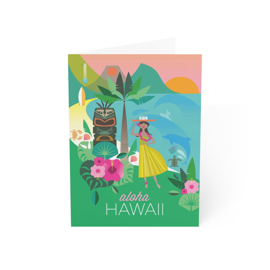 Cartes de notes mates pliées Hawaï + enveloppes (10 pièces)