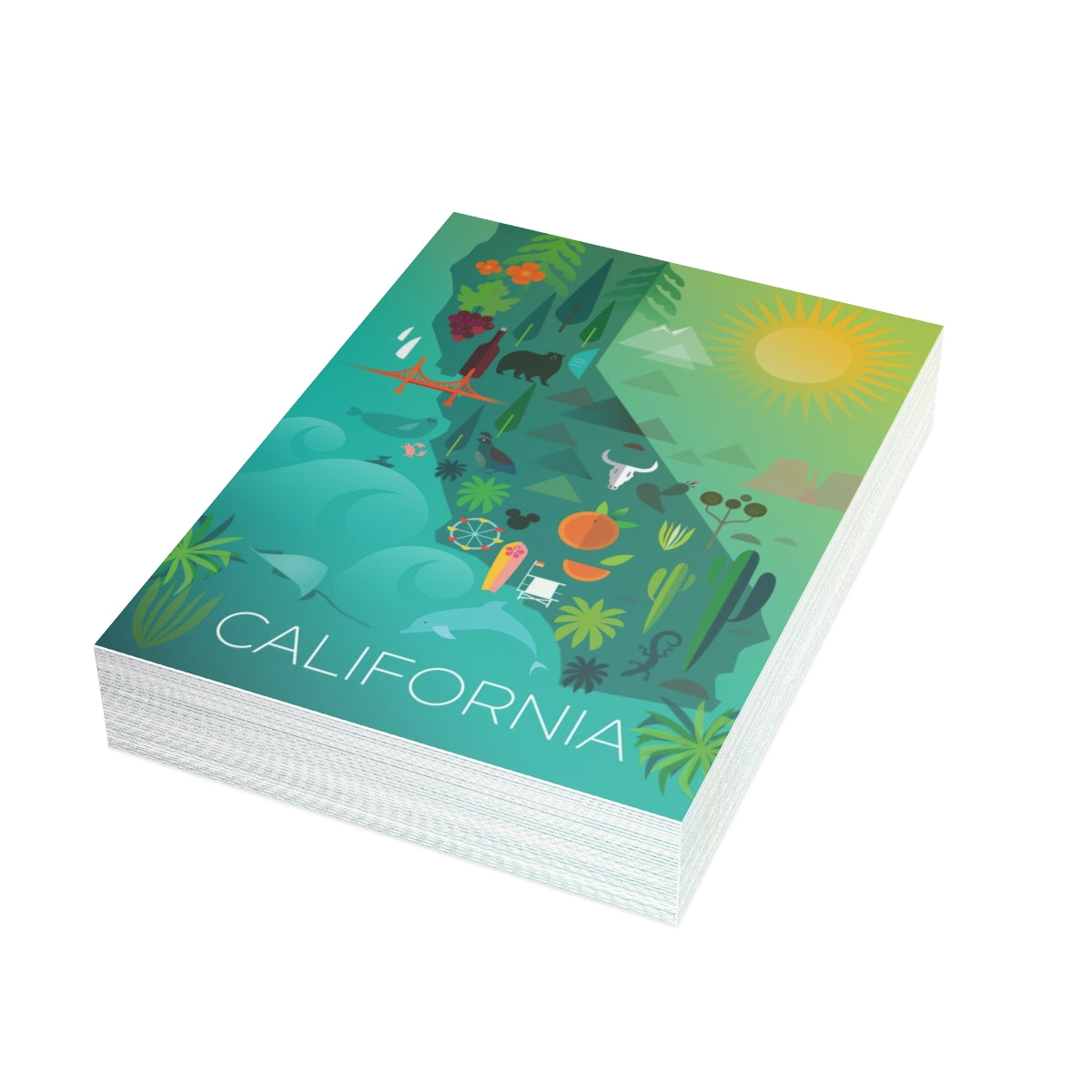 Gefaltete, matte Notizkarten mit Karte von Kalifornien + Umschläge (10 Stück) 