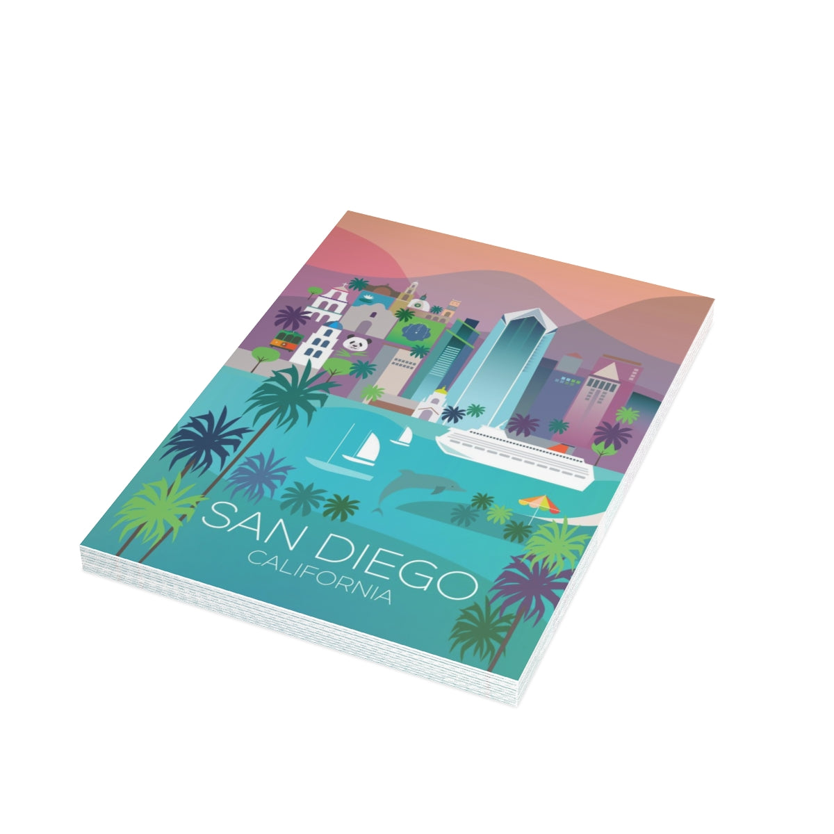 Cartes mates pliées + enveloppes San Diego (10 pièces)