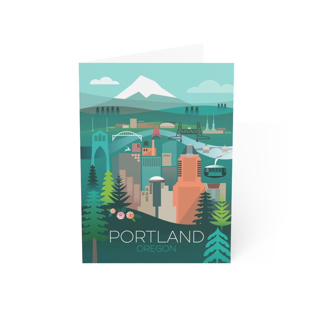 Portland, Oregon, gefaltete matte Notizkarten + Umschläge (10 Stück) 