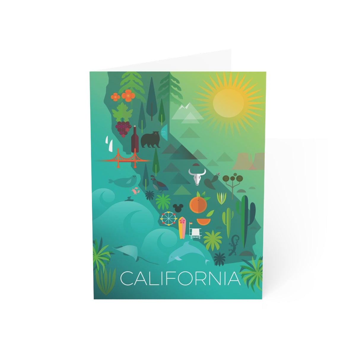 Cartes de correspondance mates pliées avec carte de Californie + enveloppes (10 pièces) 