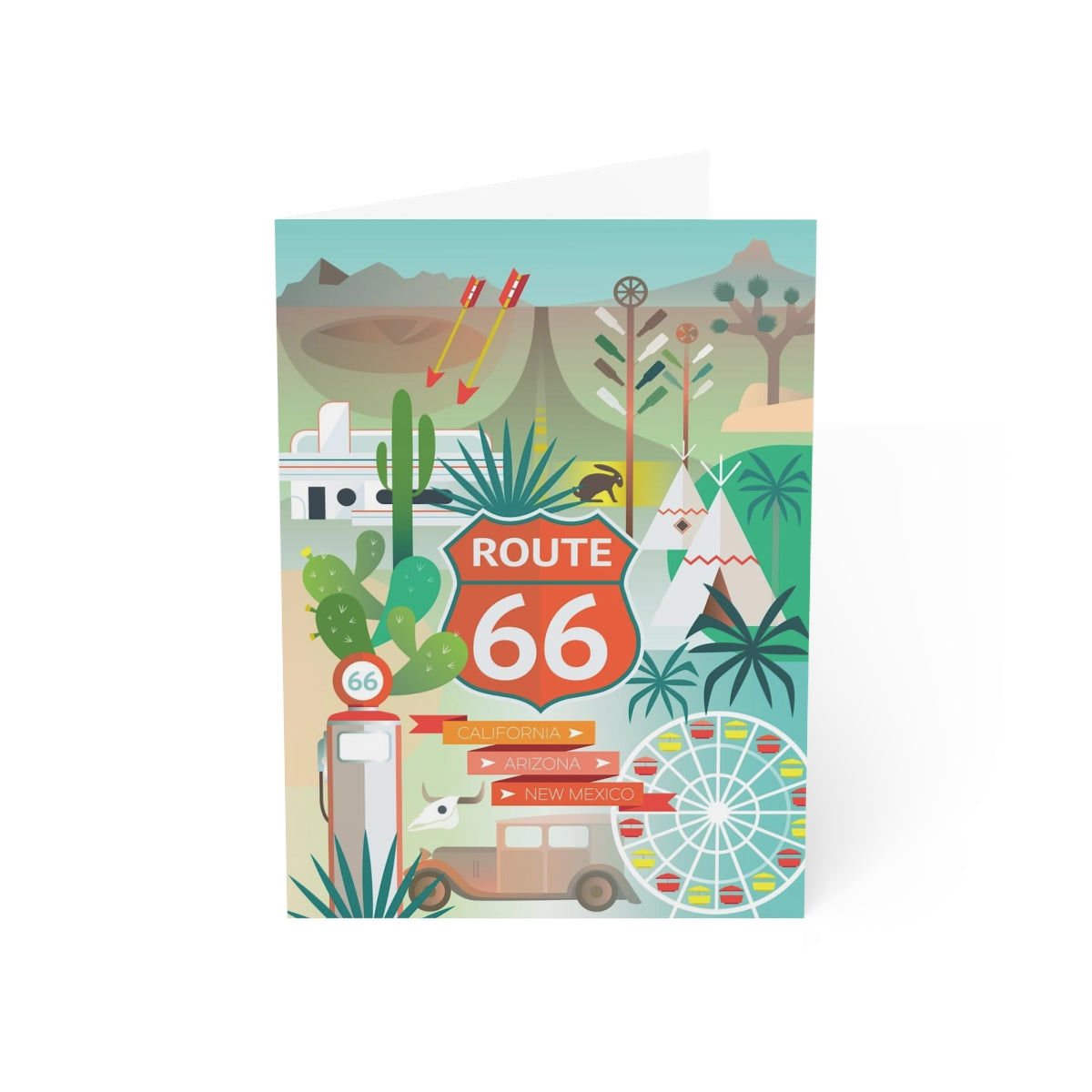 Cartes de notes mates pliées Route 66 + enveloppes (10 pièces) 