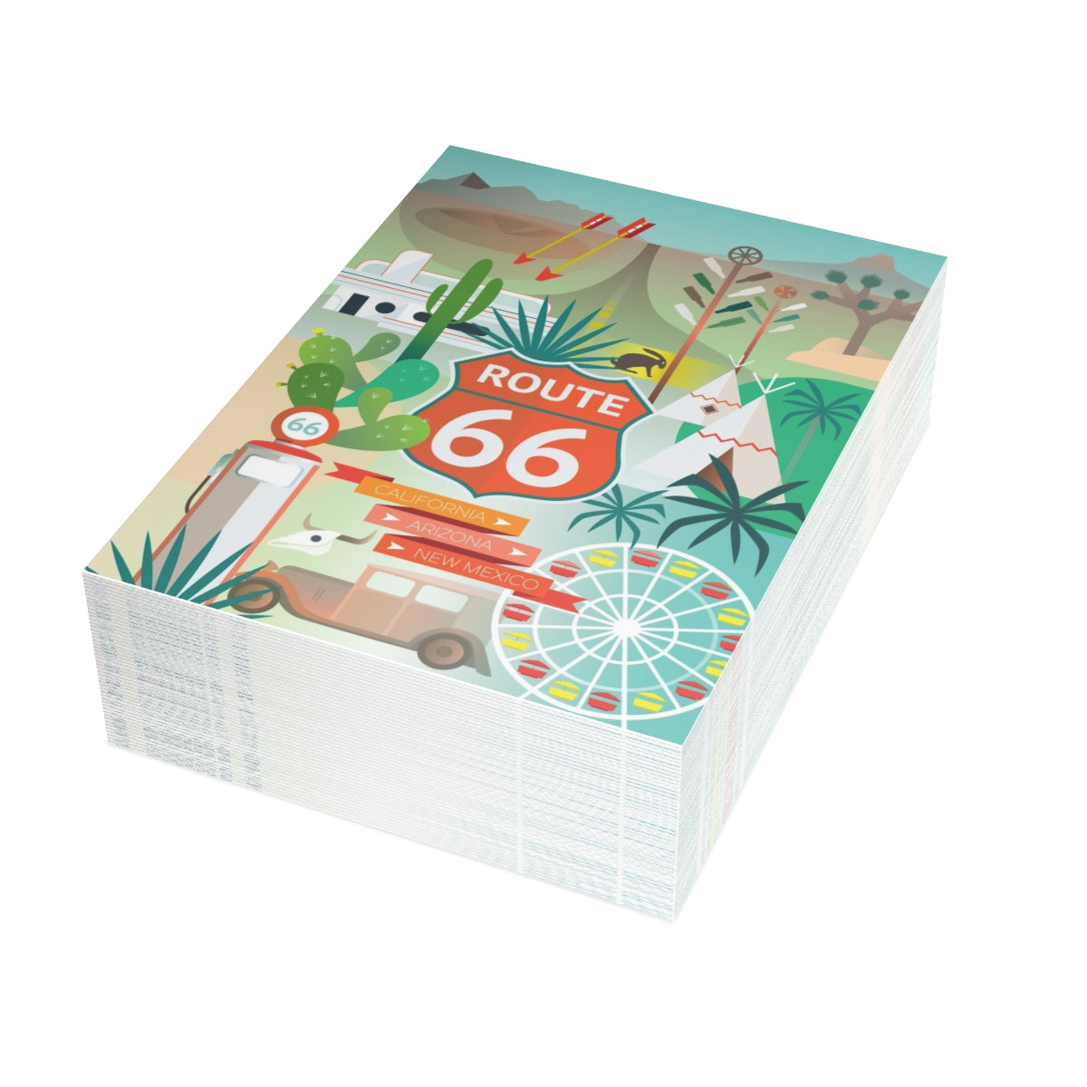 Cartes de notes mates pliées Route 66 + enveloppes (10 pièces) 