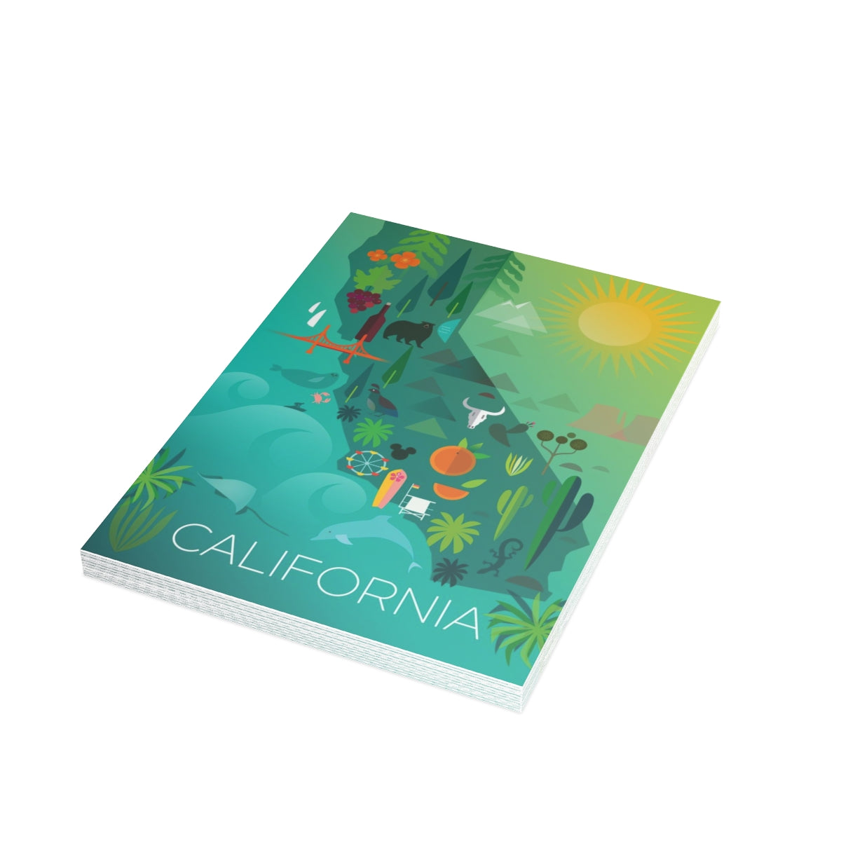 Gefaltete, matte Notizkarten mit Karte von Kalifornien + Umschläge (10 Stück) 