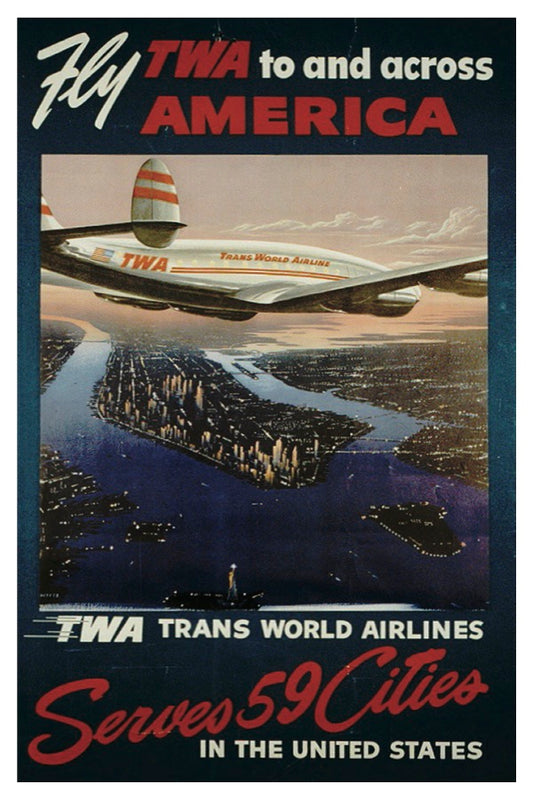 VOL VERS ET À TRAVERS L'AMÉRIQUE CARTE POSTALE TWA