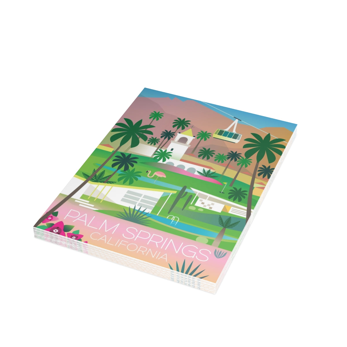 Cartes de correspondance mates pliées Palm Springs + enveloppes (10 pièces) 