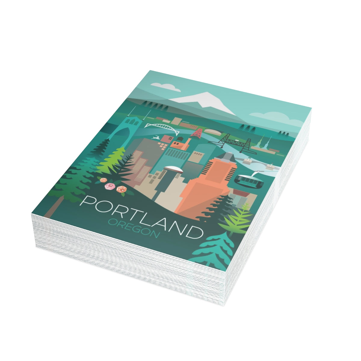 Cartes de notes mates pliées Portland, Oregon + enveloppes (10 pièces) 