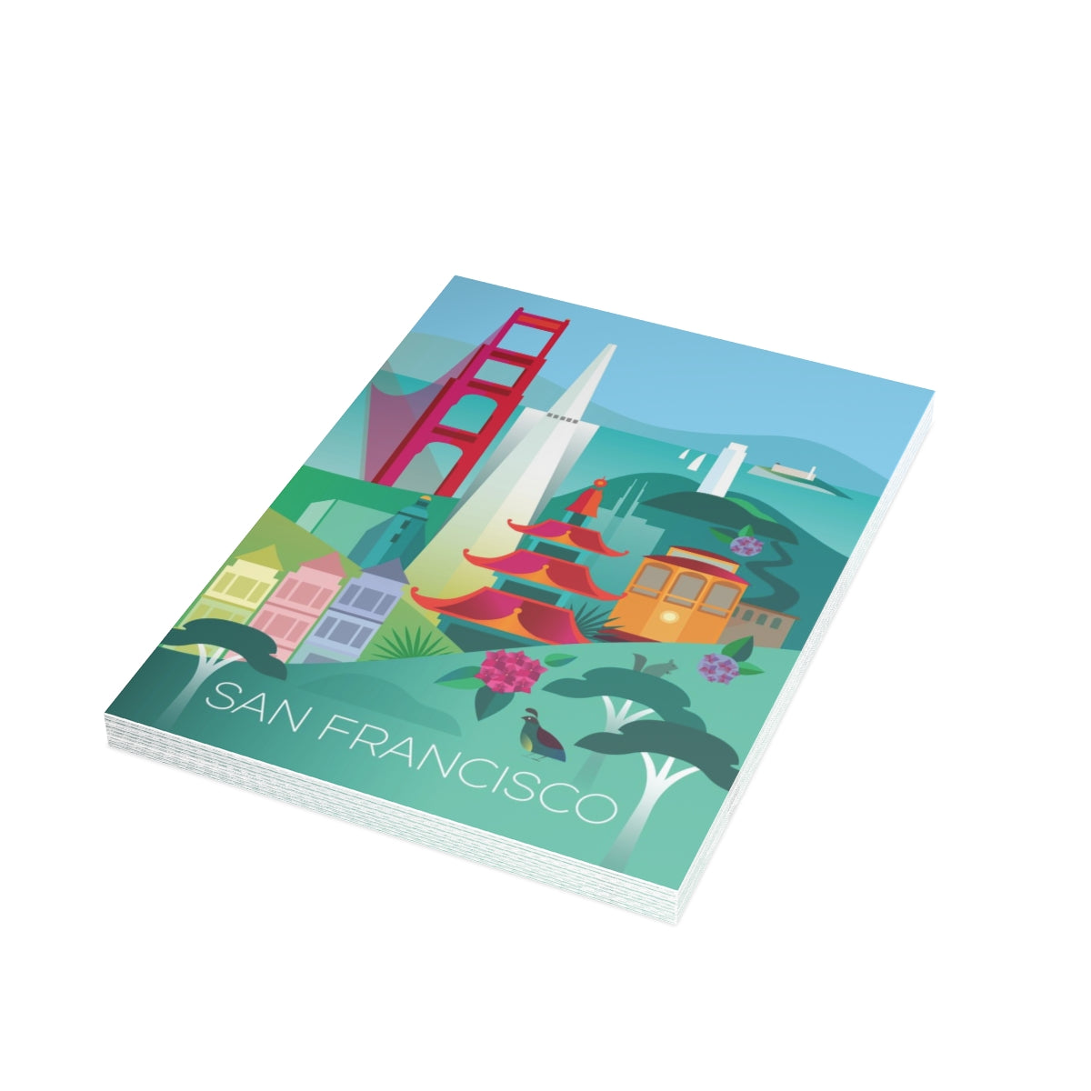 Cartes mates pliées + enveloppes San Francisco (10 pièces) 