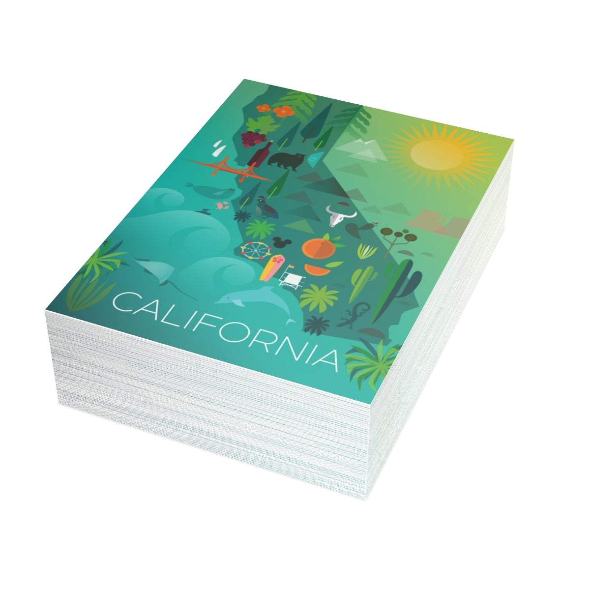 Cartes de correspondance mates pliées avec carte de Californie + enveloppes (10 pièces) 