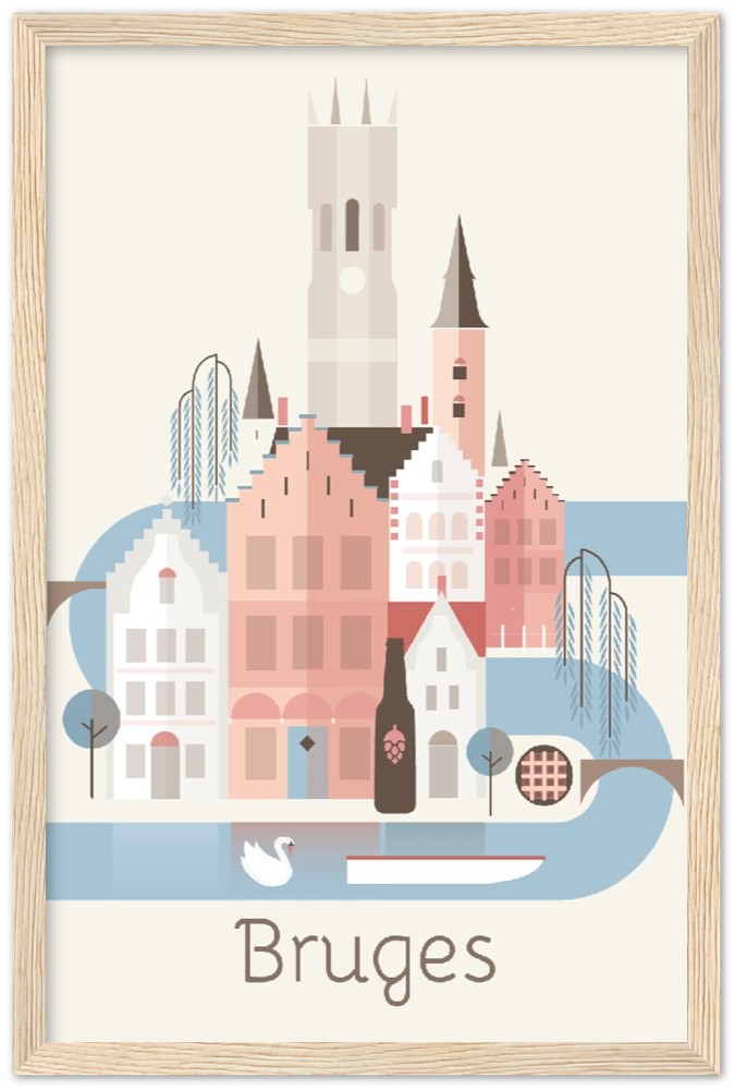 Brügge Premium-Poster aus mattem Papier mit Holzrahmen