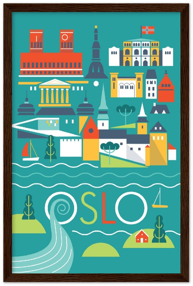 Oslo Premium-Poster aus mattem Papier mit Holzrahmen