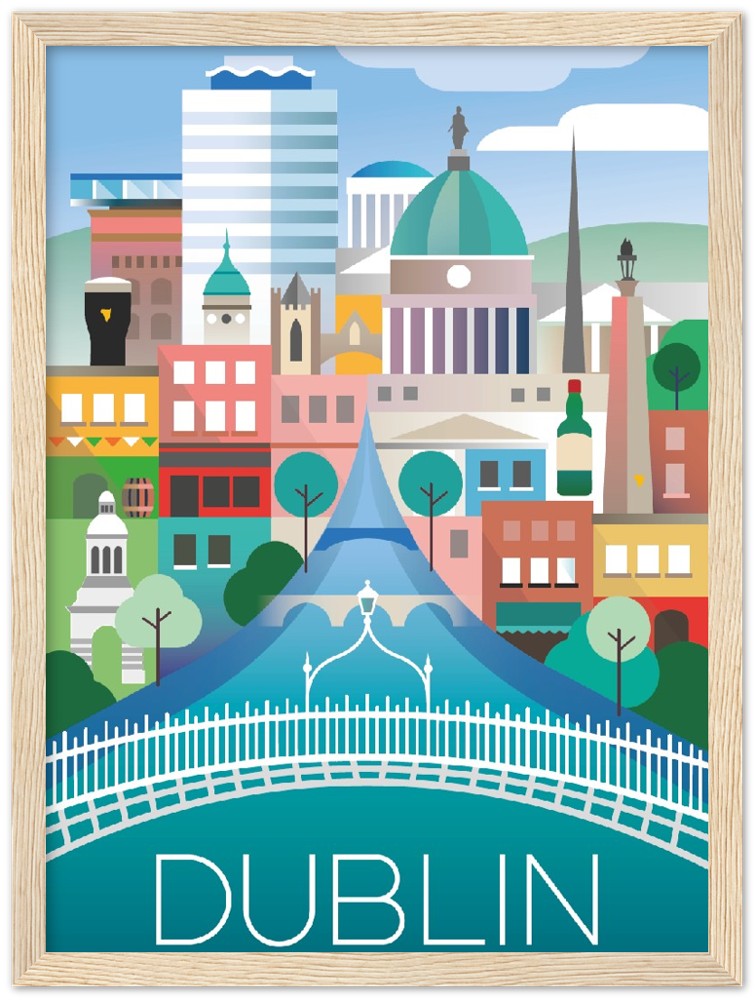 Dublin Premium-Poster aus mattem Papier mit Holzrahmen