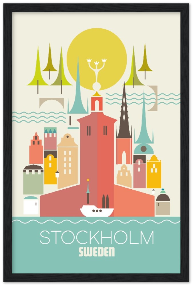 Stockholm Premium-Poster aus mattem Papier mit Holzrahmen