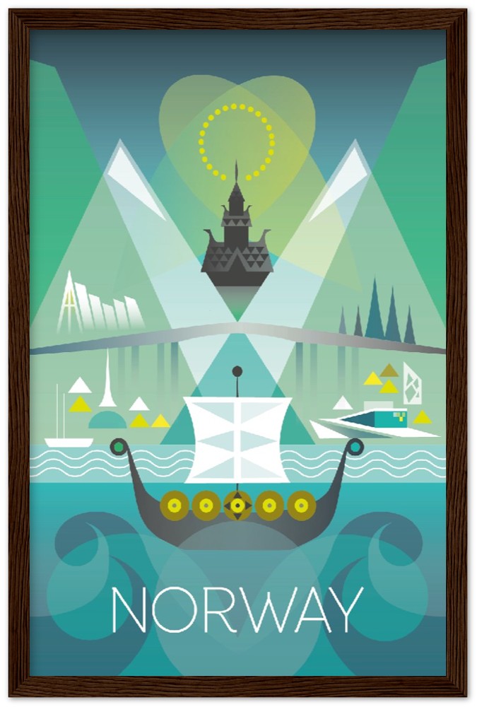 Norwegen Premium-Poster aus mattem Papier mit Holzrahmen