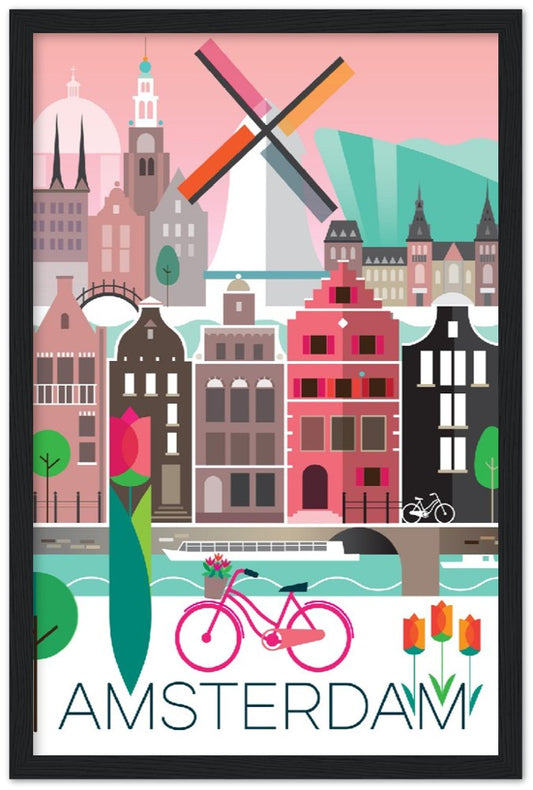 Amsterdam Premium-Poster aus mattem Papier mit Holzrahmen