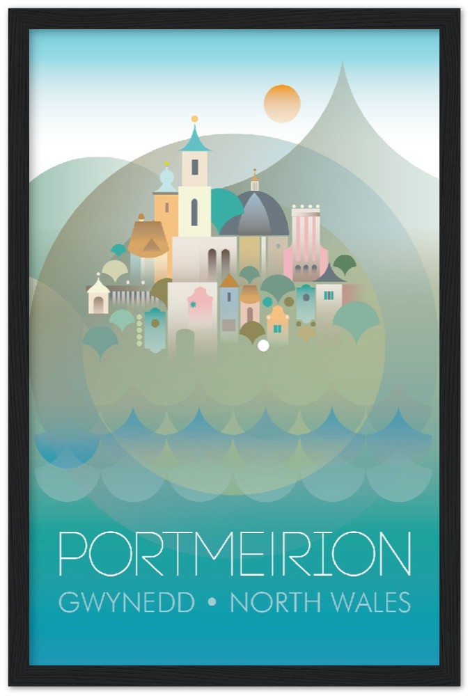 Portmeirion Premium-Poster aus mattem Papier mit Holzrahmen