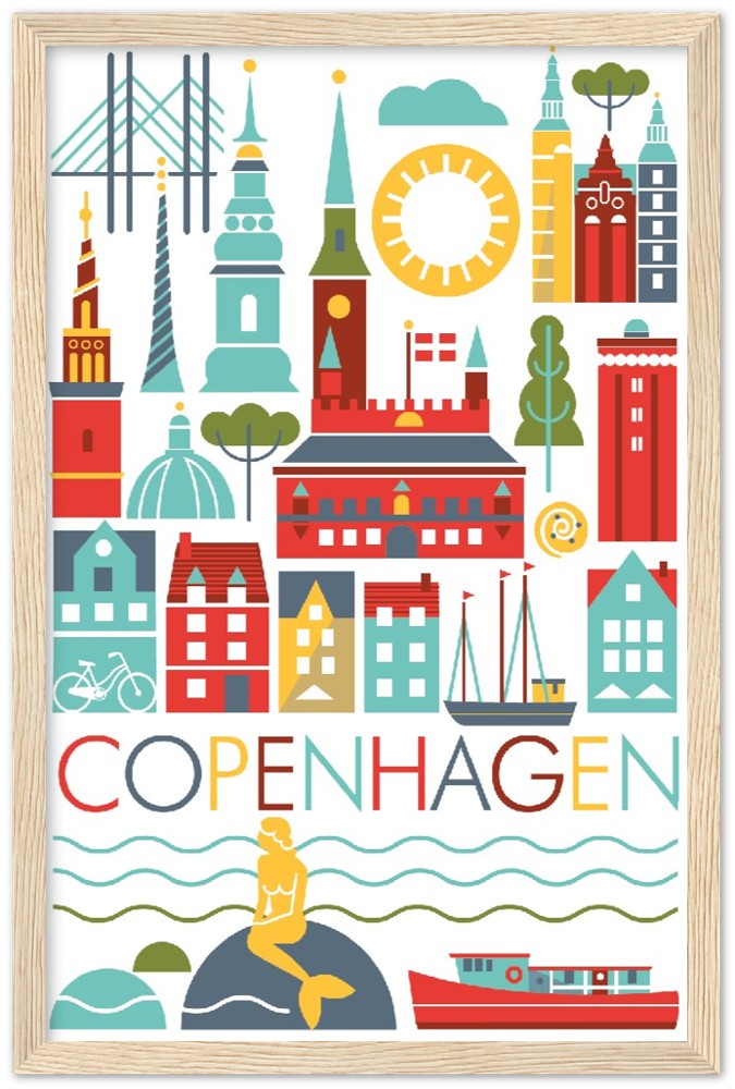 Copenhague Scandi Premium Matte Paper Affiche encadrée en bois