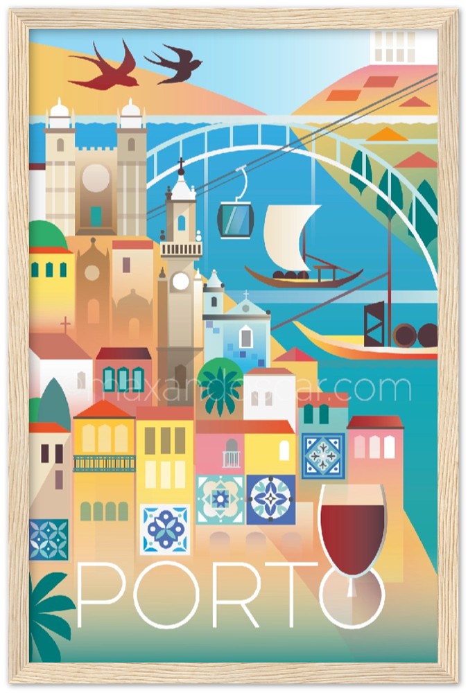 Porto Premium-Poster aus mattem Papier mit Holzrahmen
