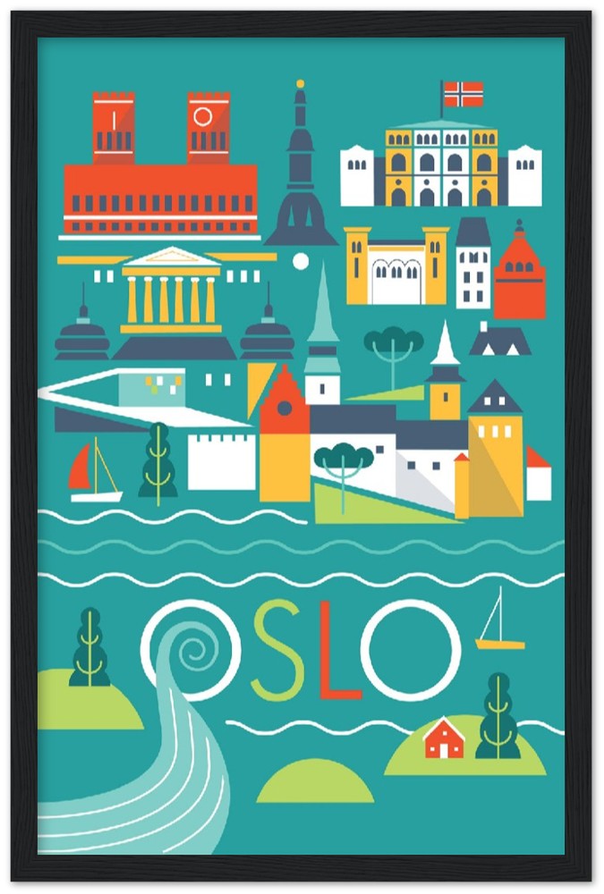 Oslo Premium-Poster aus mattem Papier mit Holzrahmen