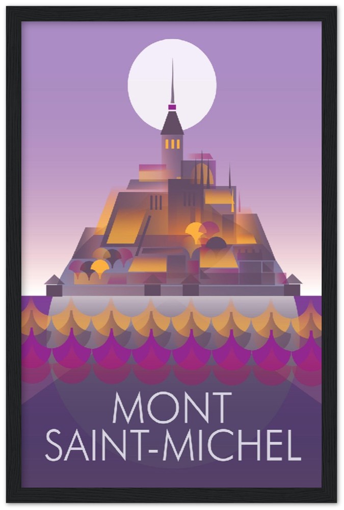 Affiche encadrée en bois en papier mat premium du Mont Saint-Michel