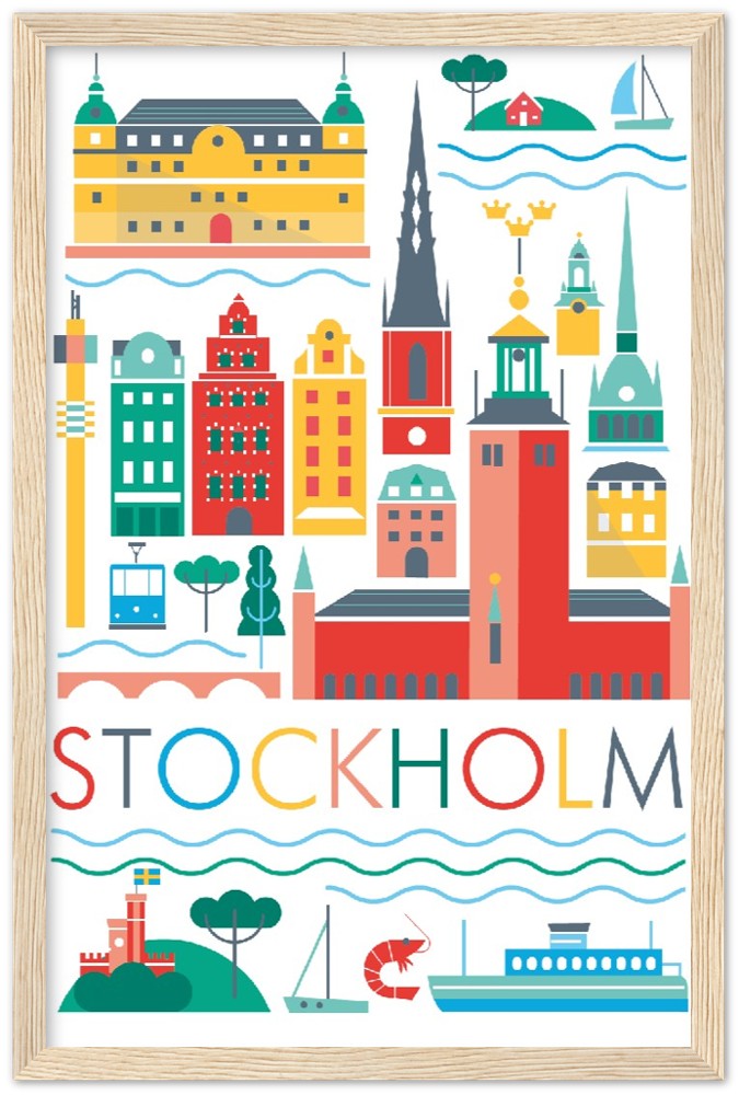 Stockholm Scandi Premium-Poster aus mattem Papier mit Holzrahmen